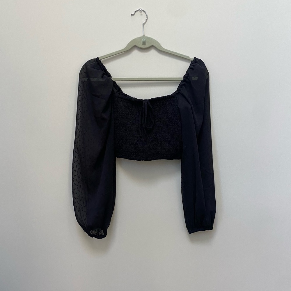 BOG Collective black swiss polka dot long sleeve shirt